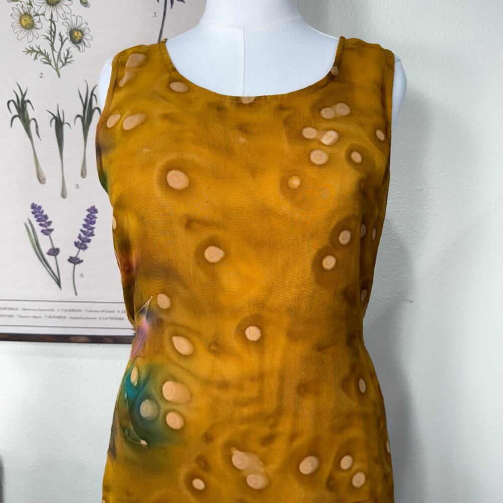 Vintage 80s 90s Tie Back Watercolor Midi Dress Fairy Grunge Boho Hippie Whimsy L - Picture 3 of 11